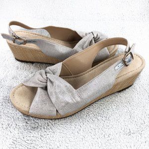 Lands End Women's Slingback Wedge Sandals, Gray/Silver ~ Size 8.5 M